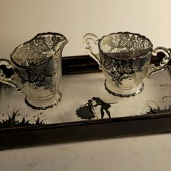 Silver City Glass Co Sugar & Creamer Set With Tray