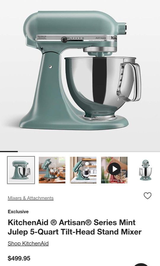 KitchenAid Artisan Series 5Qt Mixer- Mint Julep