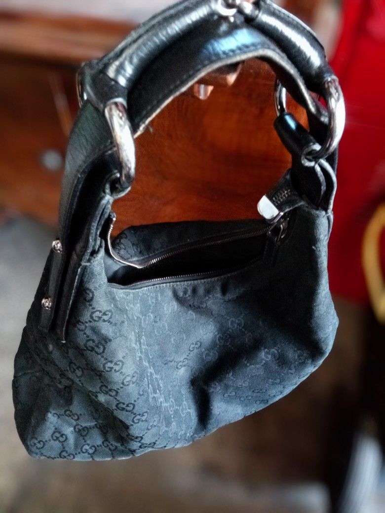 Gucci Canvas Medium Horsebit Black Hobo Bag