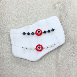Nylon choker red evil eye sterling silver necklace