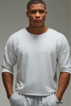 boohooMAN Man Active Training Dept Loopback Oversized Rag Top - Grey Marl (Small)