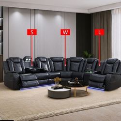 Black Recliner Sectional Sofa New In Box