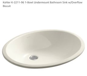 Kohler K-2211-96 1-Bowl Undermount Bathroom Sink w/Overflow Biscuit