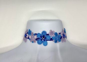 Turquoise and purple floral choker with Swarovski Crystals
