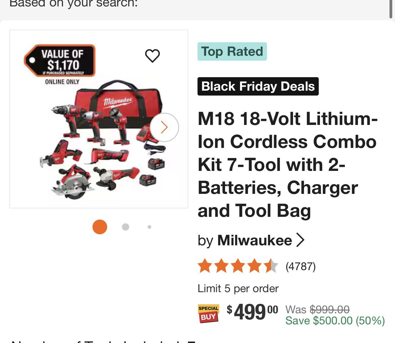 M18 18-Volt Lithium-lon Cordless Combo Kit 7-Tool with 2-Batteries, Charger and Tool Bag