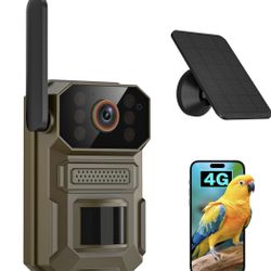 Trail Camera with Solar Panel, 1080p 6000mAh Wildlife Camera for Bird Feeder, Bird Watching Camera, Night Vision, Motion Detection, IP65, Built-in SIM