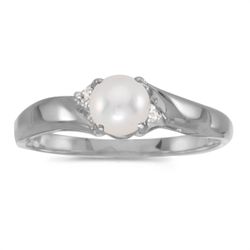 14k White Gold Freshwater Cultured Pearl And Diamond Ring