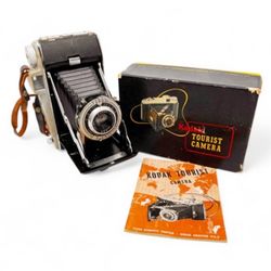 VINTAGE ANTIQUE KODAK TOURIST BELLOWS CAMERA WITH ANASTON 105MM F6.3 LENS WITH ORIGINAL BOX