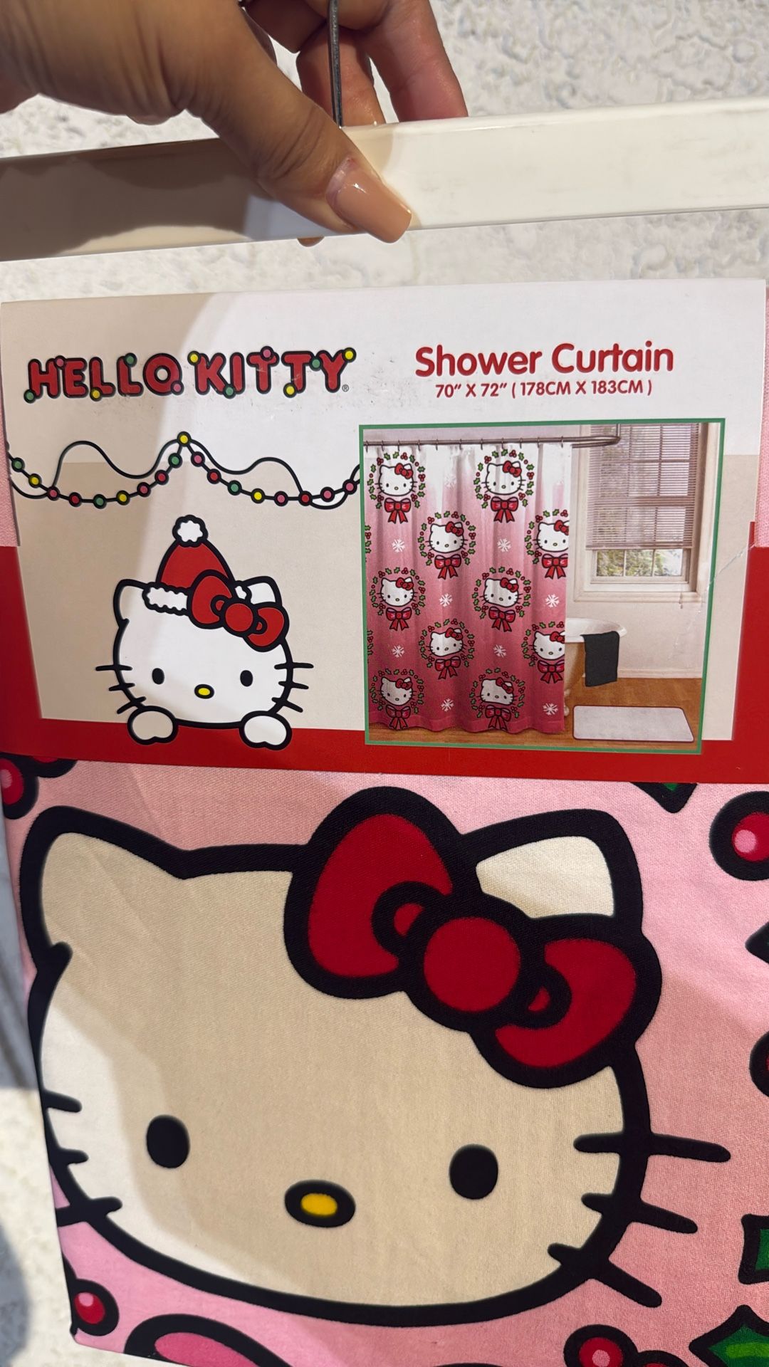Hello Kitty Pink Christmas Bath Curtain