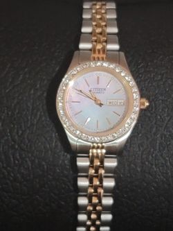 CITIZEN WOMEN'S WATCH - Two-tone, Cubic Zirconia, and  Mother of  Pearl. 