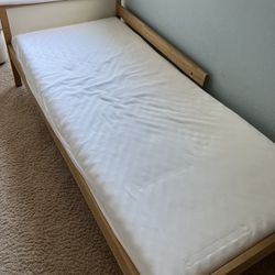 IKEA Extra Long Toddler Bed With Rail, Slats & Mattress.