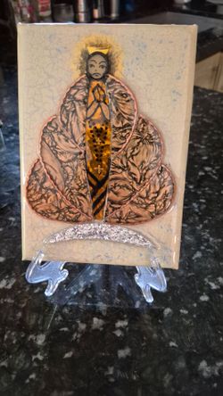 Lady of rosary. Virgen. Stained glass on canvas
