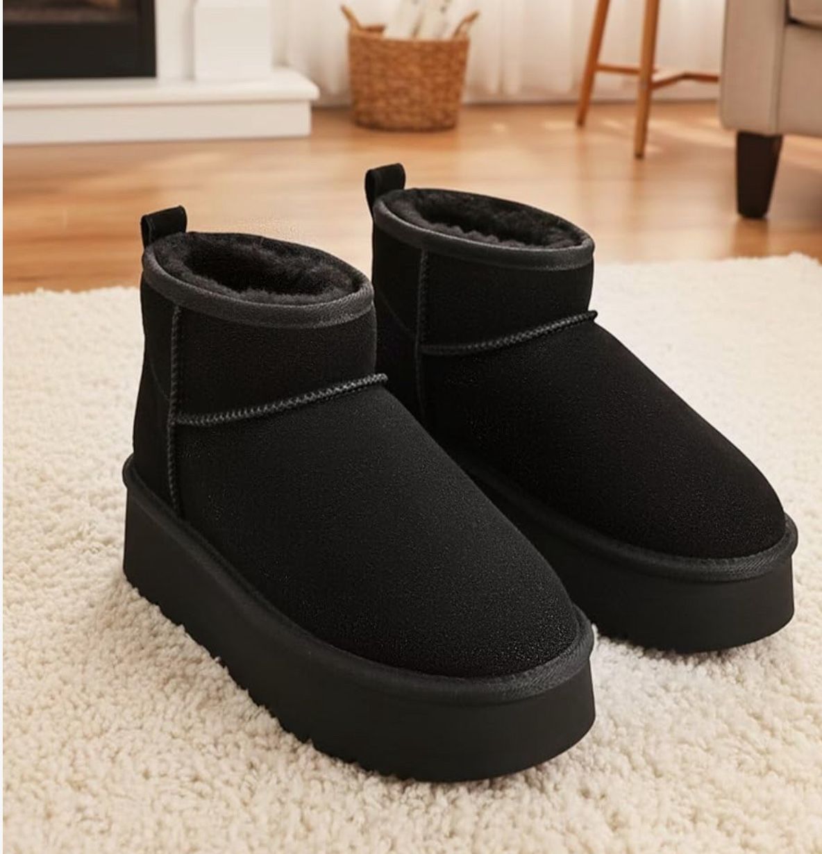 Platform Suede Winter Boots, Black Size 8 – New $41