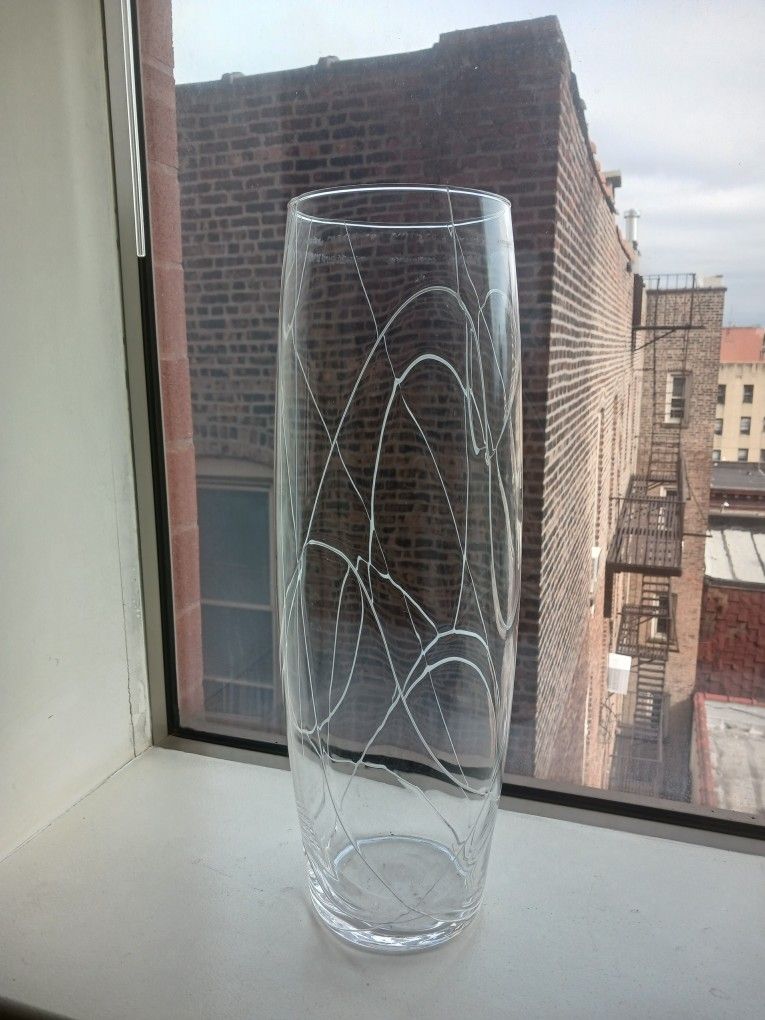 Tall Abstract Glass Vase β Handmade in Poland, White Swirl Design