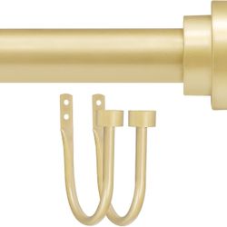 Curtain Rod with 2pcs Curtain Holdbacks, HIKAN Gold Curtain Rod for Windows 28 to 48 inch(2.3-4ft), 1” Diameter Heavy Duty Drapery Rods, Adjustable Mo