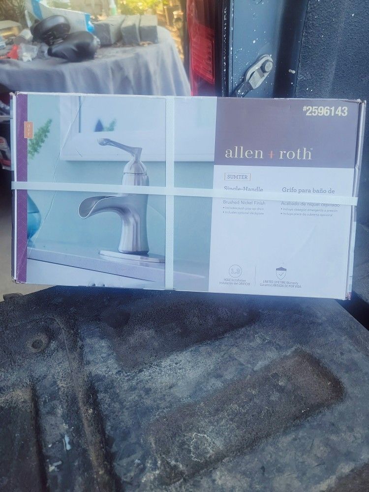 ALLEN + ROTH SUMTER BRUSHED NICKEL 4-IN CENTERSET 1-HANDLE WATERSENSE WATERFALL BATHROOM  SINK