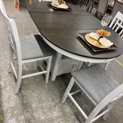 Counter Height, Table With Leaf  & 4 Chairs