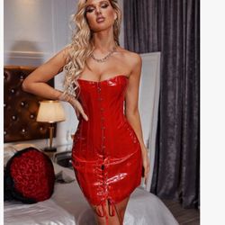 Fashion Womens Faux Leather Club Party Corset Dress