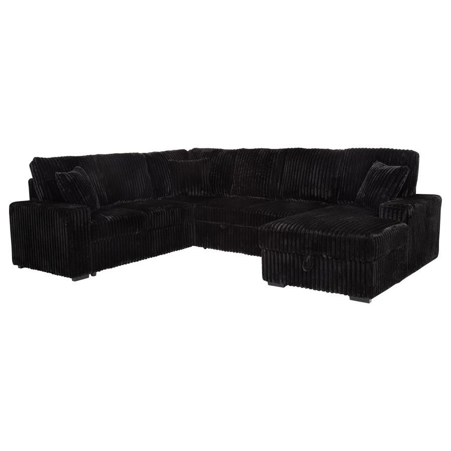 New Velvet Corduroy Sleeper Sectional Sofa Black