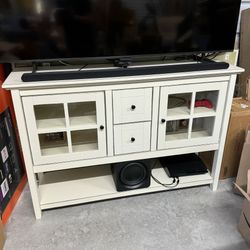 Transitional Wood and Glass Buffet Television Stand Cabinet 52” - Antique White Color