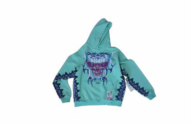 NWT Gunzinii Denim Co. Mint Green Cyber Y2K Skull Tribal Hoodie - Size S⁠