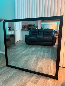 Large Black Framed Mirror – 46” x 50