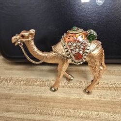 Camel 7 inch Enameled Figurine, 24K Gold Jewelry Box w/ Swarovski Crystals