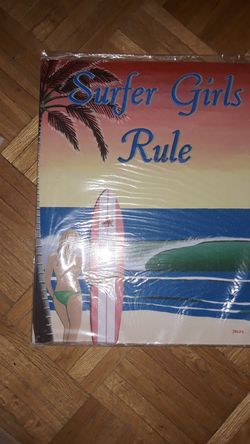 Surfer girls rule tin poster