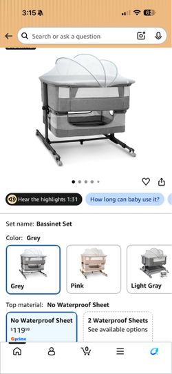 Grey Baby Bassinet Set with Canopy