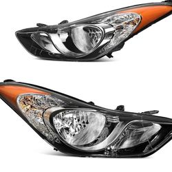DWVO Headlights Assembly Compatible with Elantra 2011 2012 2013 11 12 13 Replacement Headlamp Chrome Housing Clear Lens Amber Reflector