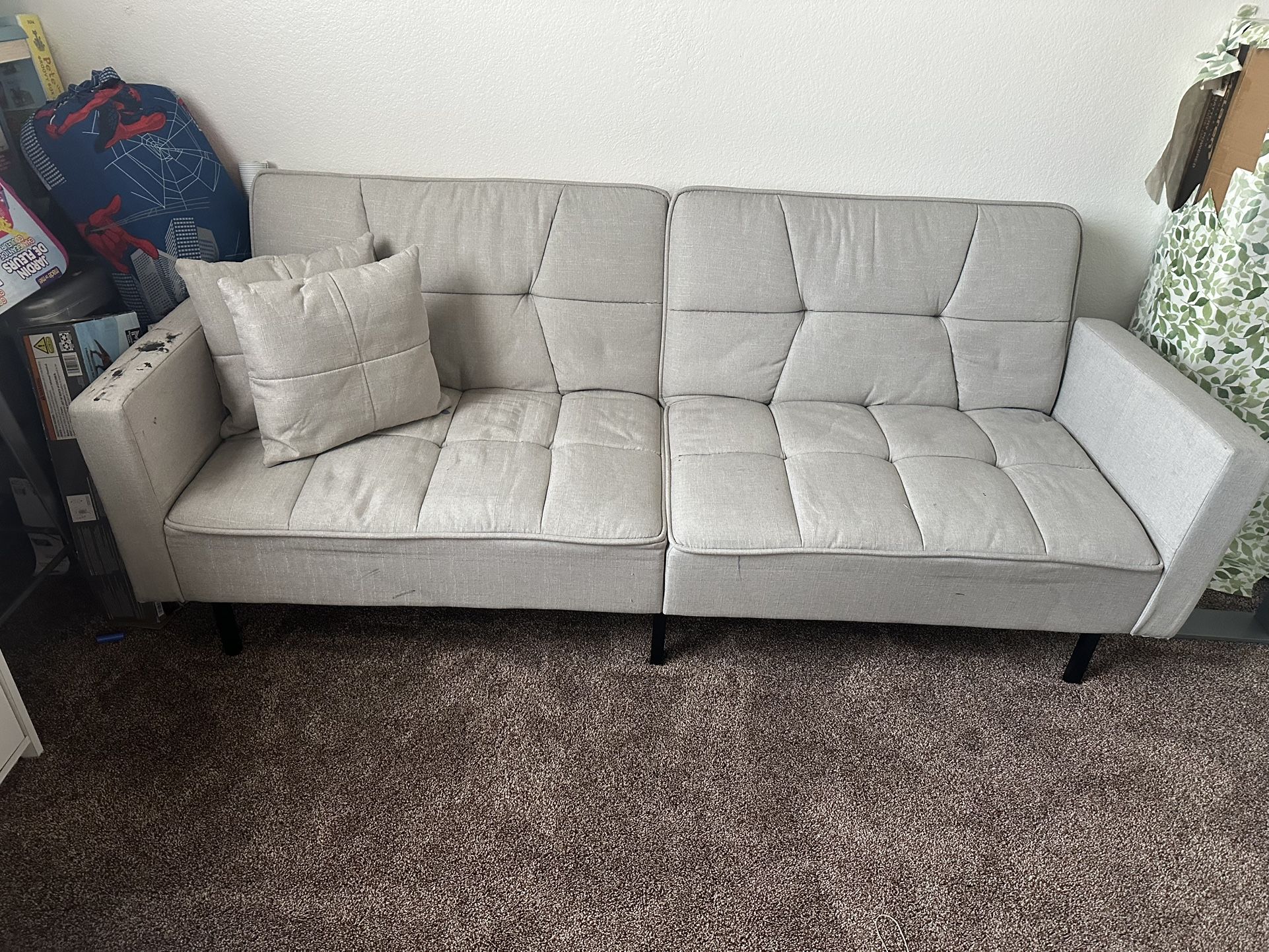 Casa Andrea Milano llc Modern Plush Tufted Linen Fabric Splitback Living Room Sleeper Futon, Small, Grey