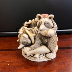 Harmony Kingdom Yogi raccoon and opossum trinket box