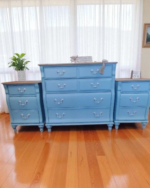 Refinished Dresser, Nightstands With Bonus Mirror