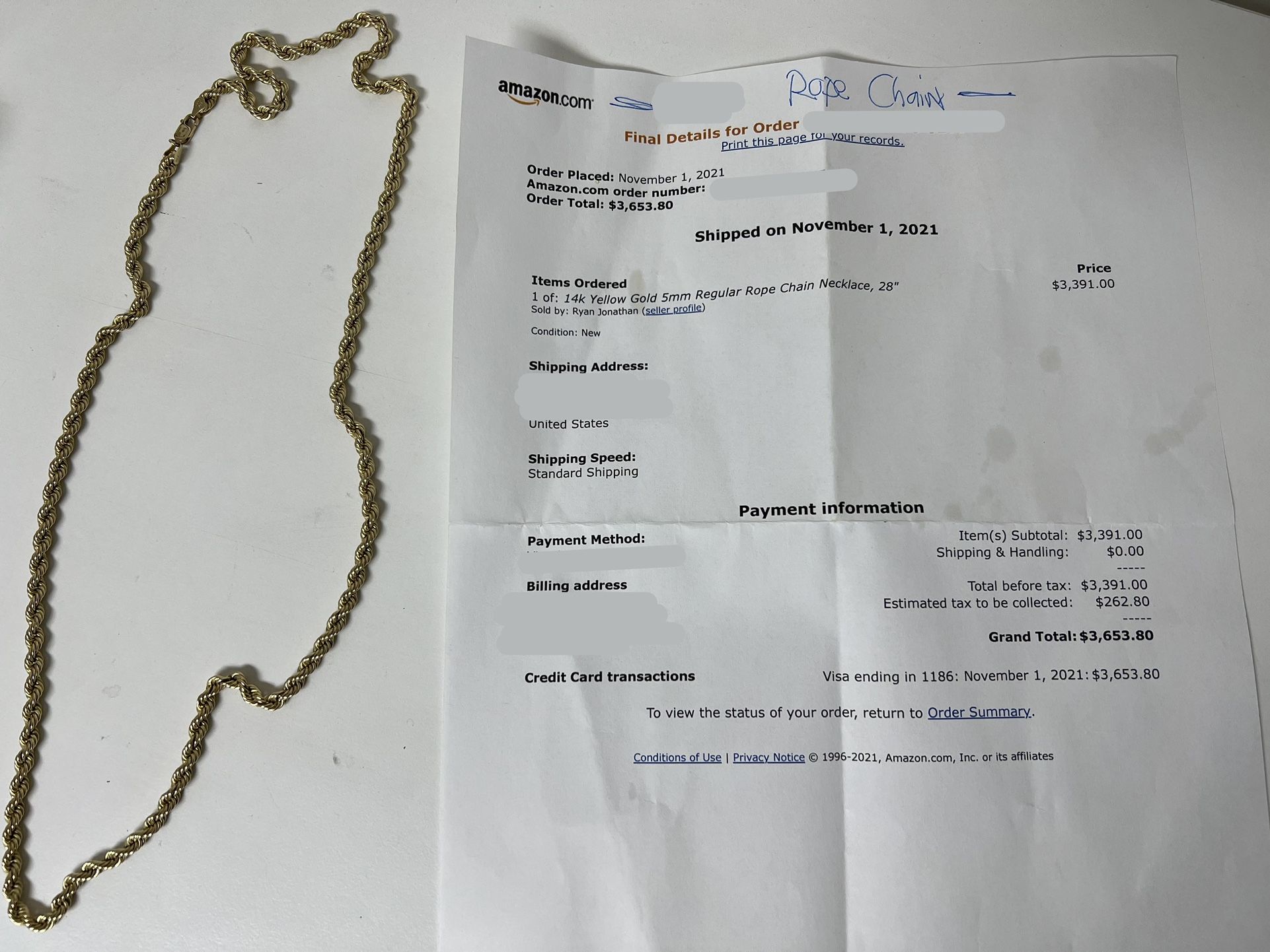 28” 14k Yellow Gold 5mm Regular Rope Chain Necklace 28”