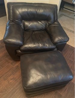 Dark Brown Leather Chair and Ottoman Set