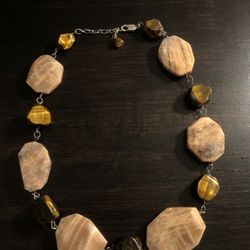 (925)Sterling Silver, Chunky Natural Stone and Tigers eye Necklace (18” with a 2” extension)