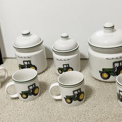 John Deere 3 Piece Canister Set Tractor Nothing Runs Like A Deere Plus Matching Set of 4 Mugs