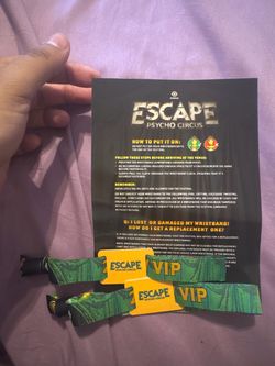 Escape Psycho Circus VIP Wristbands (x2)