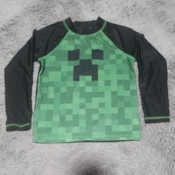MiNECRAFT CREEPER Boys Black/Green RashGuard Swim Shirt