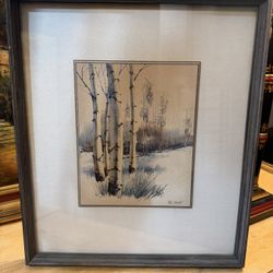 Mid Century Watercolor, Signed Shadowbox Art