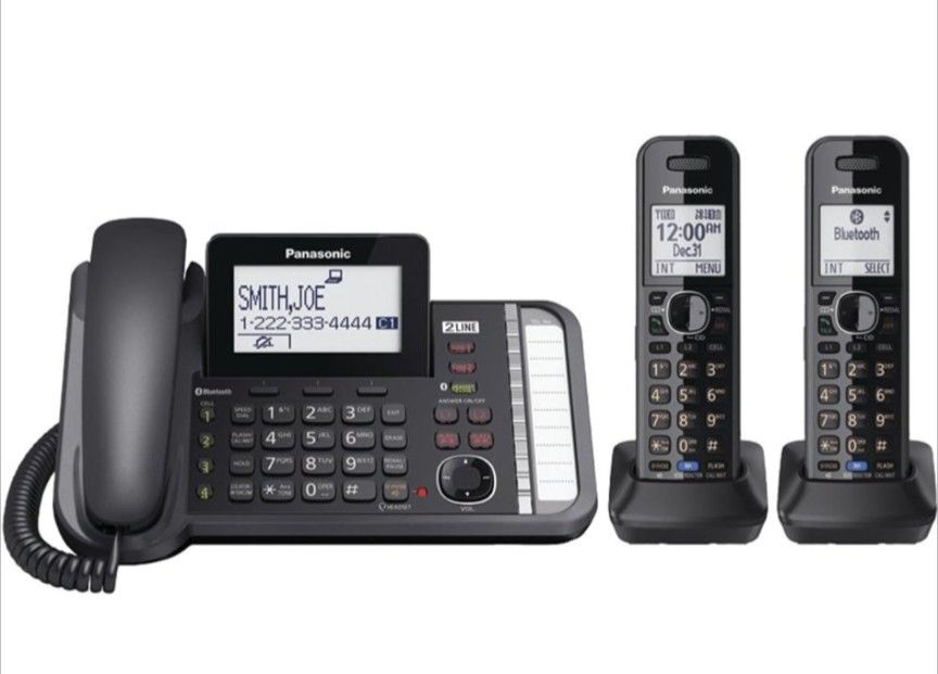Panasonic 2-Line Corded/Cordless Phone System with 2 Handsets - Answering Machine, Link2Cell, 3-Way Conference, Call Block, Long Range DECT 6.0