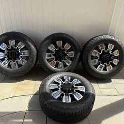 OEM GMC 2500 20” Wheels + Goodyear Wrangler AT Tires (Like New, <1,000 Miles)