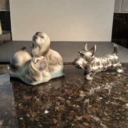 2 Vintage Ceramic Dog / Puppy / Scottish Terrier Figurines 