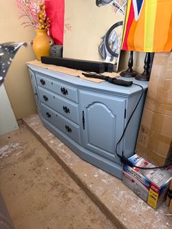 Light Blue Painted Wood Dresser with Drawers