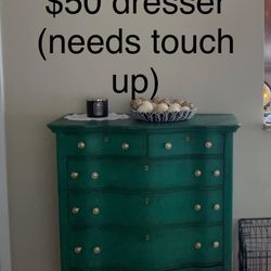 Emerald Green 3 Piece Matching Vintage Furniture Set: Dresser, Night Stand, Vanity Desk