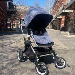 Bugaboo Fox stroller, bassinet, runner base, transport bag, and accessories