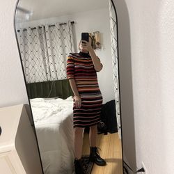 Vintage 90s NYC Sweater Dress – Red, Orange & Black Stripes