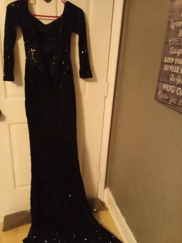 Long Black Sequin Dress.Size Small