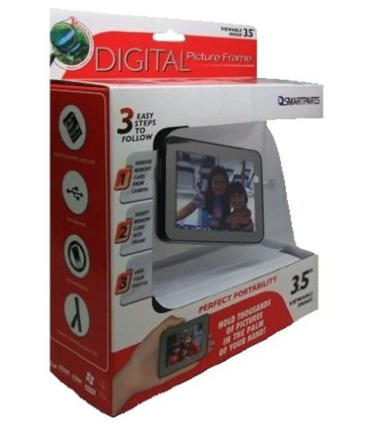 Sealed Smartparts 3.5" Digital Picture Frame Model SP35P Built-in Rechargeable Battery. This is a Smartparts 3.5" Digital Picture Frame, model SP35P.