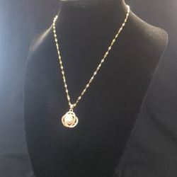 Tangled Pearl Gem 18k Gold Plated Stainless Steel Necklace 16+2 Length 
